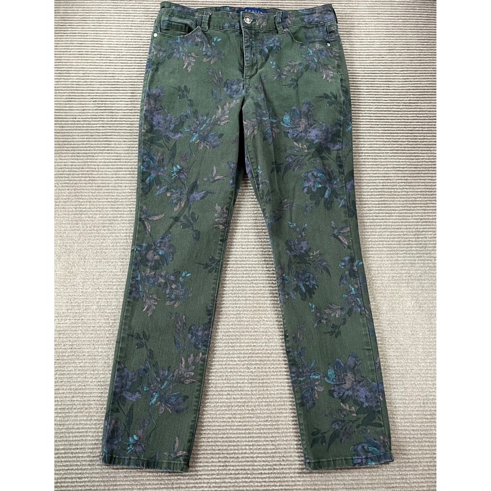 Bandolino Amy Straight Leg Pants Womens 10 Olive Green Floral